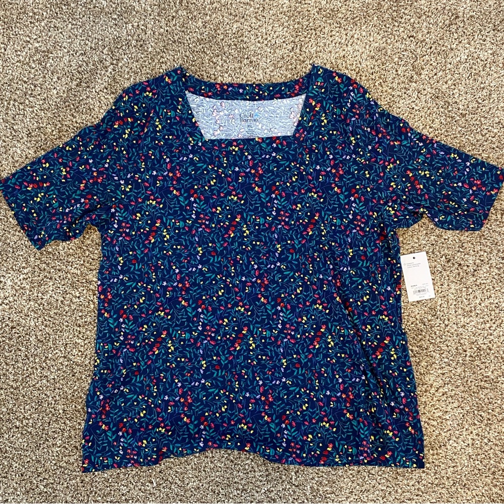 Croft & Barrow Delicate Floral Short Sleeve Square Neck Tee NWT